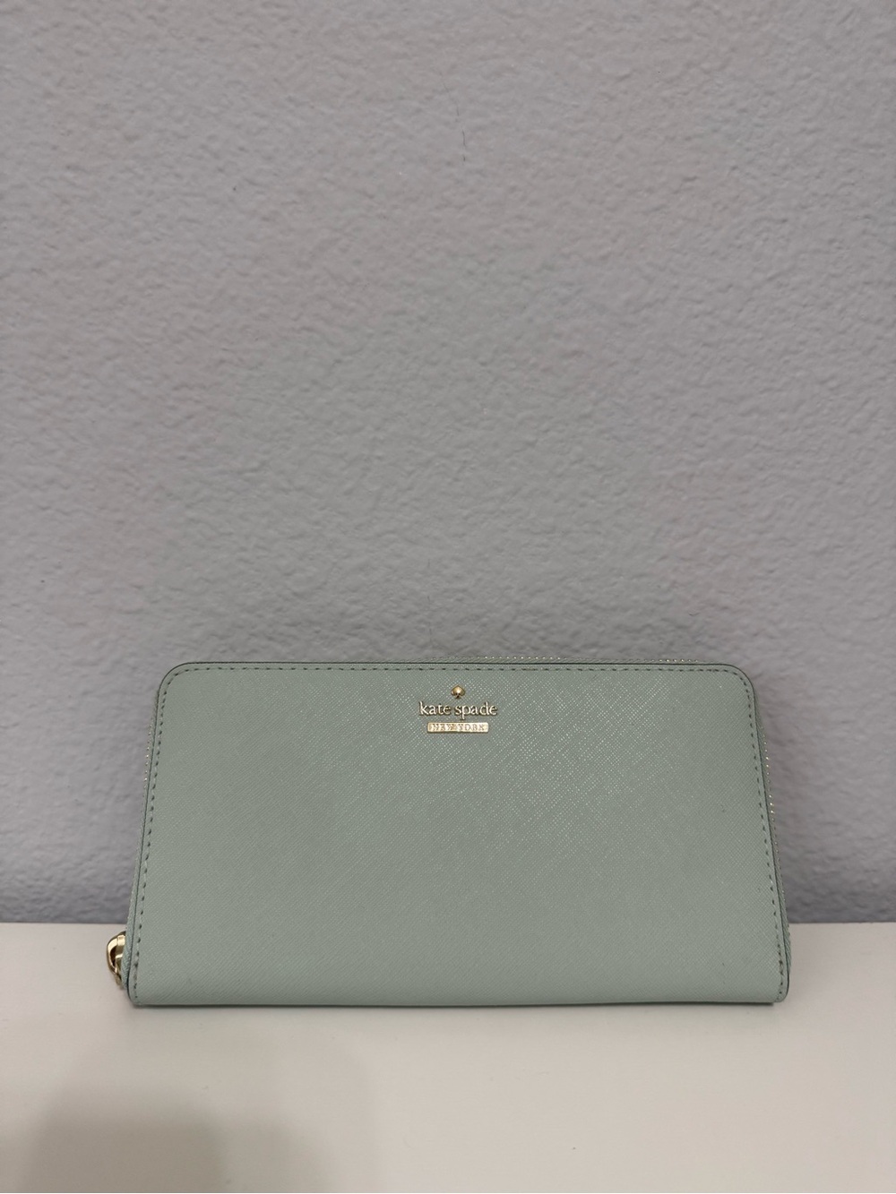 kate spade Mint Green Zip Around Wallet with Gold Logo